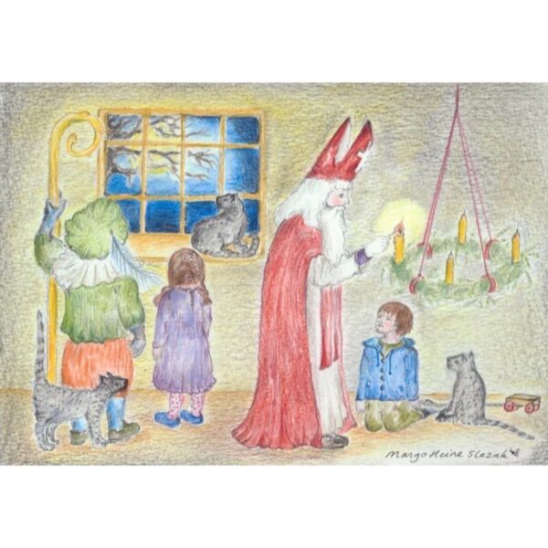 Sint Nicolaas steekt de Adventskaars aan
